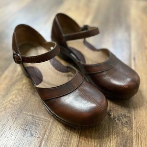 Dansko Brown Leather Mary Jane Clogs, Size 9 US
